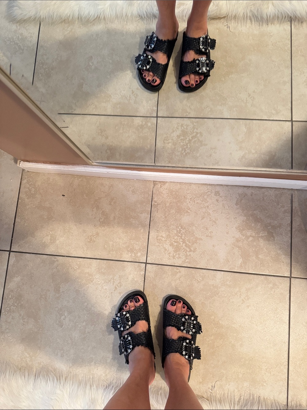 Prima Donna Black Jeweled Double-Buckle Slide Sandals